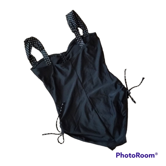 Vintage Xhilaration Black Polkadot Padded One Piece Swimsuit. Women's Medium - Picture 2 of 4